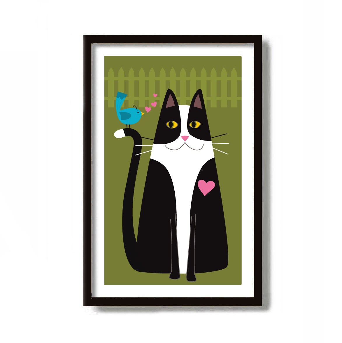 Tuxedo Cat Art Print Cat Lover Gift Mid Century Modern Art Etsy