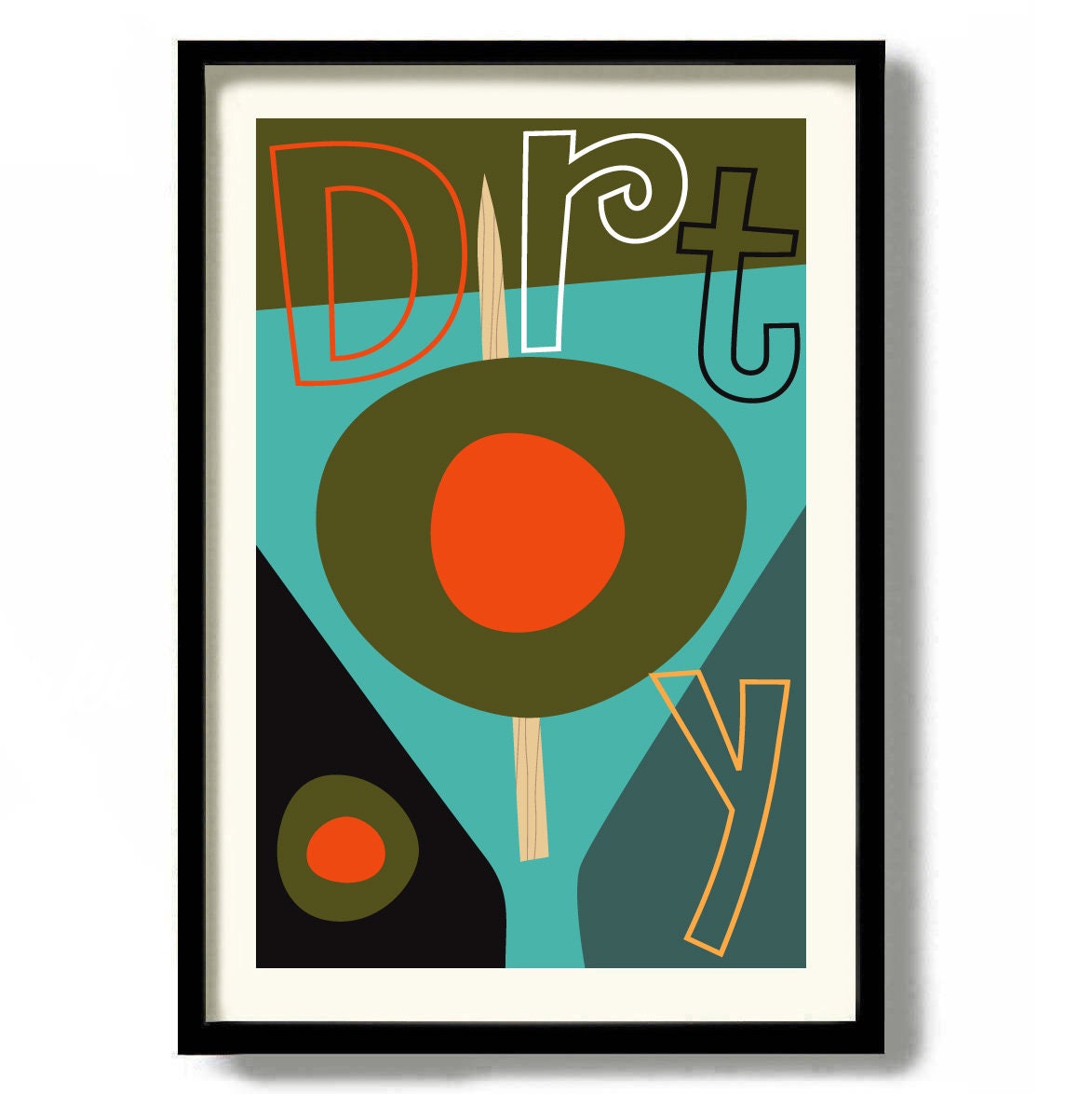 Martini Art Mid Century Modern Art Bar Sign Dirty Martini Gin