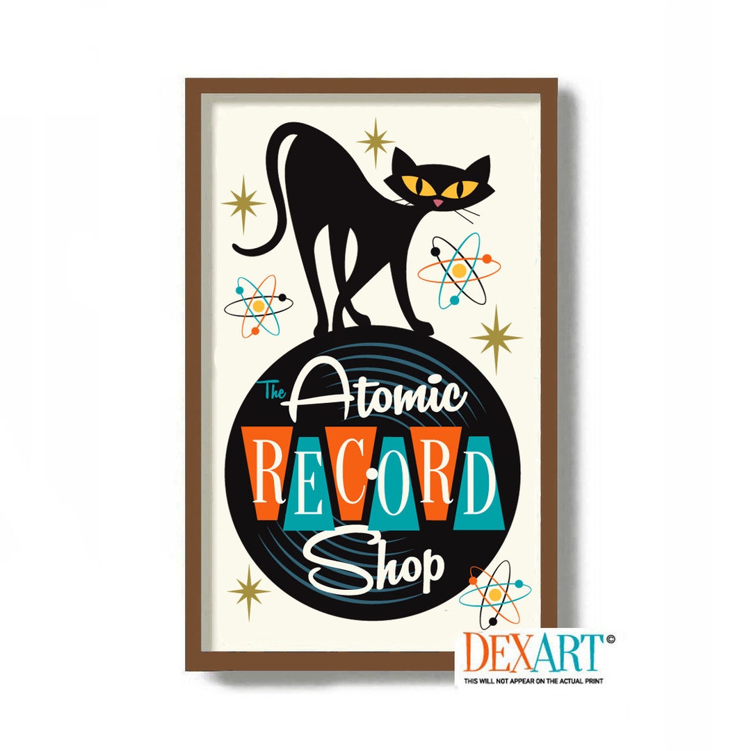 Atomic Cat Wall Art Record Print, Rock Music Poster, Mid Century Modern