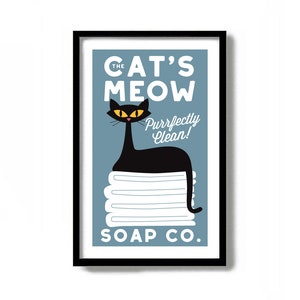 Laundry Room Decor, Mid Century Modern Wall Art, Black Cat Art Print, Laundry Sign, Black Cat Gift Idea, Cat Lover Gift, Laundry Basket