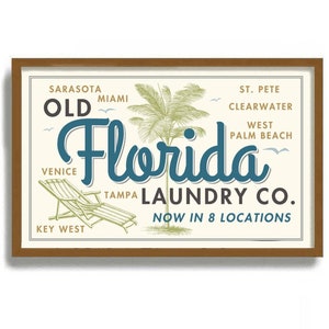 Florida Art Print, Laundry Room Decor, Vintage Bicycle, Palm Tree, Washing Machine, Florida Style, Laundry Sign, Wall Decor, Florida Decor