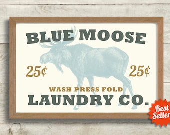 Rustic Laundry Room Decor, Moose Art Cabin Decor Laundry Room Sign Lake House Cottage Outdoorsman Wash Dry Fold Washing Machine Mud Room