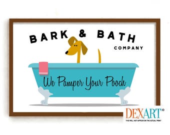 Dog Bathroom Art, Wall Art Print, Wash Your Paws, Yellow Labrador Retriever, Mid Century Modern Art Decor, Dog Lover Gift Idea, Bath Tub