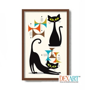 Mid Century Modern Art Print, Atomic Cat Wall Art, Cat Lover Gift, Modernist Wall Decor, Black Cat Art, Danish Modern