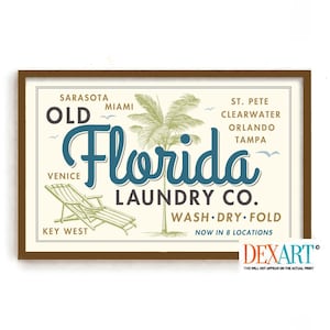 Lámina de lavandería de Florida, decoración de lavandería, decoración vintage de Florida, palmera, lavadora, estilo Florida, letrero de lavandería, decoración de pared