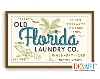 Florida Laundry Art Print, Laundry Room Decor, Vintage Florida Decor, Palm Tree, Washing Machine, Florida Style, Laundry Sign, Wall Decor