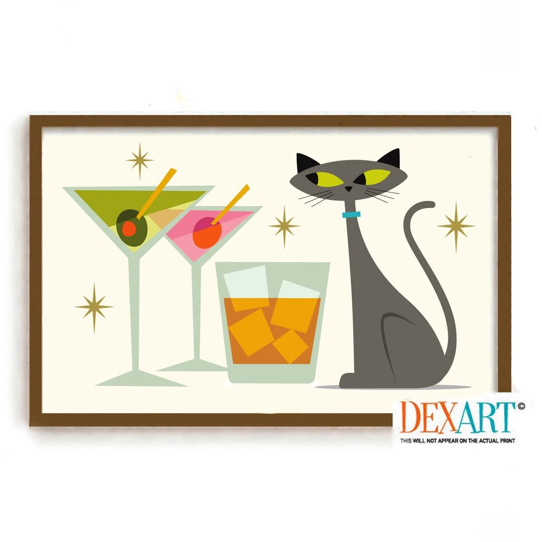 Mid Century Modern Cat Cocktail Art Print: Atomic Bartender Gift - Etsy