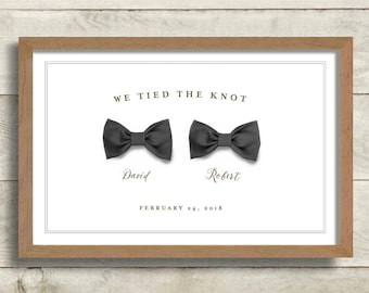 Gay Wedding Gift for Men, We Tied the Knot, Bow Ties Newlyweds Mr and Mr Personalized Gay Couple Art Print Gay Marriage His and His