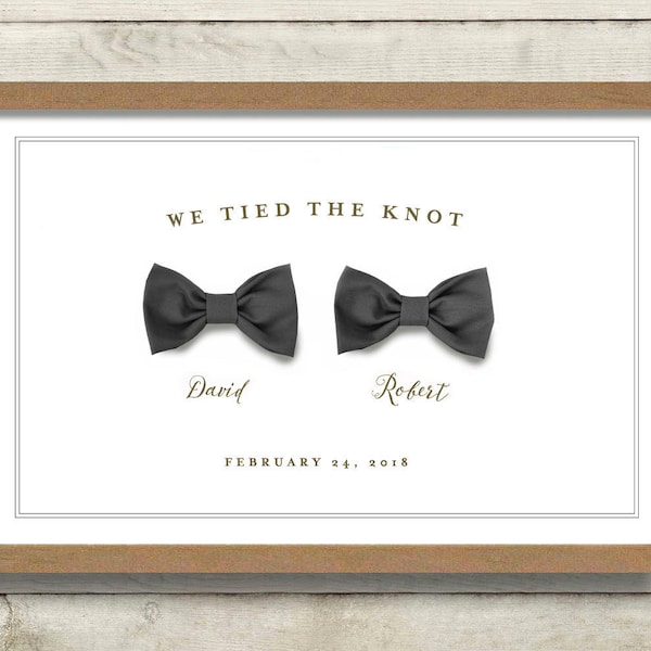 Gay Wedding Gift for Men, We Tied the Knot, Bow Ties Newlyweds Mr and Mr Personalized Gay Couple Art Print Gay Marriage His and His