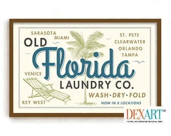 Vintage Florida Laundry Room Art Print, Palm Tree Decor (11x17)
