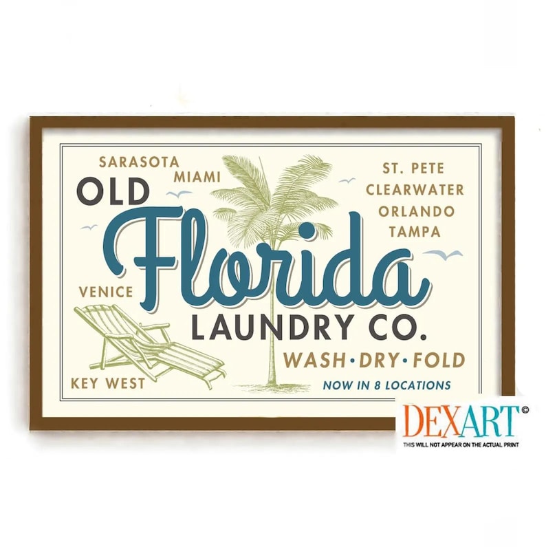 Vintage Florida Laundry Room Art Print, Palm Tree Decor (11x17) afbeelding 1