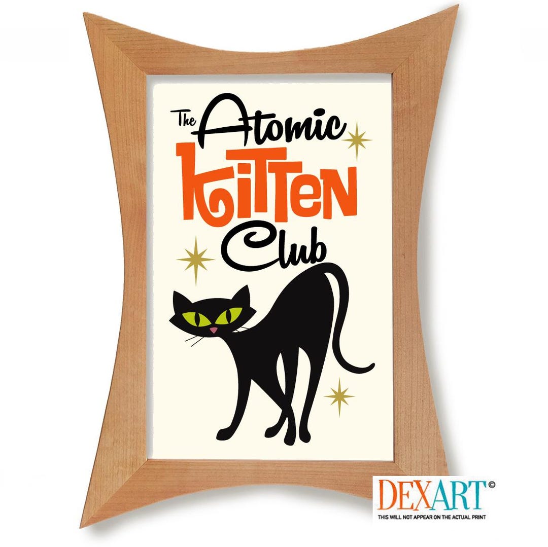 Atomic Cat Art Print, Mid Century Modern Black Cat Cocktail Wall Decor ...
