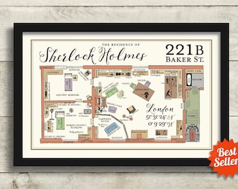 Sherlock Holmes Gifts, Art Print, Sherlock Fan Pub Art, 221B Baker Street, Geekery London England Elementary Pub Decor English Wall Art