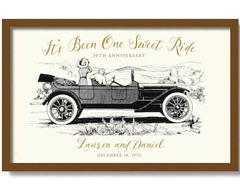 50th Anniversary Gift, Old Car Wall Art Print, Personalized Golden Wedding Gifts