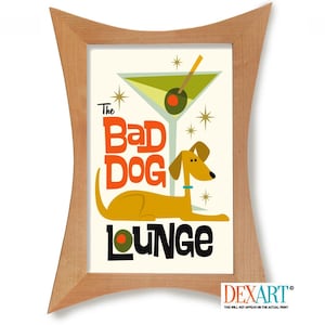 Mid Century Modern Dog Print, Bad Dog Lounge, Alcohol Wall Art