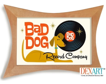 Mid Century Modern Dog Wall Art Print, LP Vinyl Record, Atomic Dog Lover Gift,  Yellow Labrador Retriever, DexMex Bad Dog Dex Art Prints