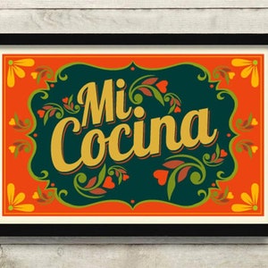 Mexican Kitchen Wall Art Print Decor I Love My Kitchen Decor Mi Cocina Spanish Design Mexican Food Cuban Colorful Art