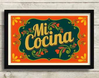 Mexican Kitchen Wall Art Print Decor I Love My Kitchen Decor Mi Cocina Spanish Design Mexican Food Cuban Colorful Art