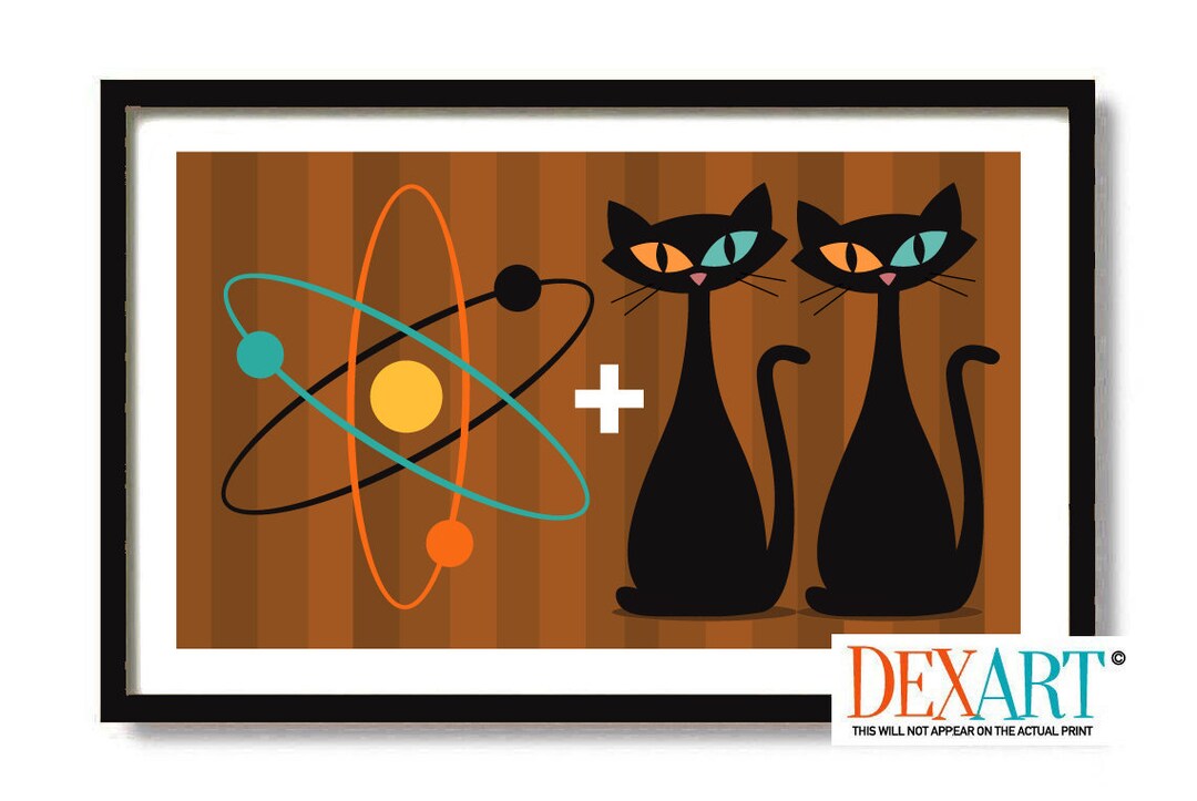 Mid Century Modern Atomic Cats Wall Art Print Black Cat Lover Etsy