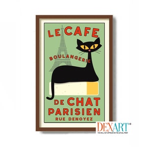 Decoración francesa, lámina de arte moderno de mediados de siglo, arte mural de cocina, arte de gato negro, París, Francia, idea de regalo para amantes de los gatos, Torre Eiffel, letrero de panadería