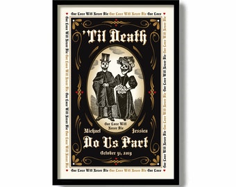 Skull Wedding Decor, 11x17 Print, Goth Gift for Couples, Halloween Wedding Gift, Day of the Dead, Goth Wall Decor, Til Death Do Us Part
