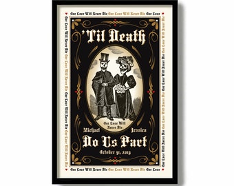 Skull Decor, 11x17 Print, Goth Wedding Gift for Couples, Halloween Wedding Gift, Day of the Dead, Goth Wall Decor, Til Death Do Us Part