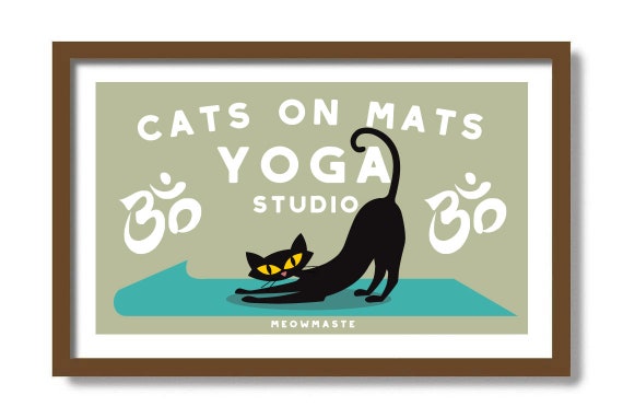 Yoga Cat, Black Cat Art, Cat Lover Gift, Yoga Mat, Cat Print, Spiritual Wall Art, Cat Mom, Mid Century Modern Art, Namaste Art Print