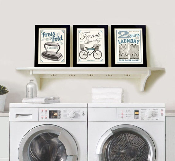 Laundry Room Decor Laundry Sign Powder Room Sign Set 3 Prints Bicycle Art Vintage Iron Wall Art Grouping French Laundry Bathroom Art