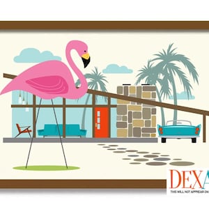 Pink Flamingo Art Print, Mid Century Modern Art, Retro House Decor, Contemporary Home, Atomic  Wall Art