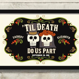 Goth Wedding Decor Skeleton Wedding Gift Personalized Halloween Skull Decor Til Death Day of the Dead Tattoo Couple Anniversary Gift