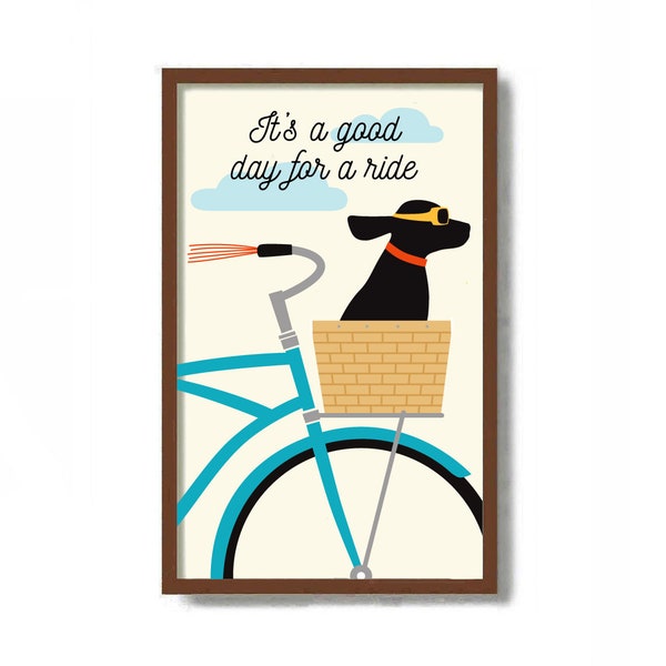 Black Lab Gifts, Dog Lovers, Bicycle Rider Art Print, Funny Dog Art, Labrador Puppy, Vintage Bicycle, Dogs Ride A Bike, Cute Dog Wall Art