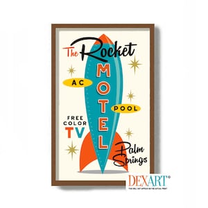 Palm Springs Art Print, Rocketship Motel Sign, Mid Century Modern Wall Art, Vintage Space Age, Southwestern Art, California Decor
