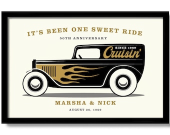 Personalized 50th Anniversary Gifts, Golden Wedding Gift for Parents, Good Guys Car Show, Cruise-in Art Print, Hot Rod Gift, Classic Car
