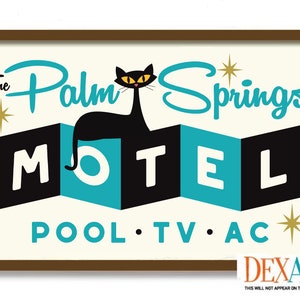 Palm Springs Wall Art Print, Motel Sign, Mid Century Modern Cat Art, Vintage Television, California Decor