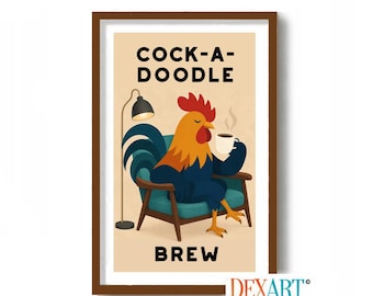 Rooster Kitchen Decor, Modern Farm House Wall Art Print, Morning Coffee, Rise and Shine, Mid Century Modern Kitchen, Retro Kitchen