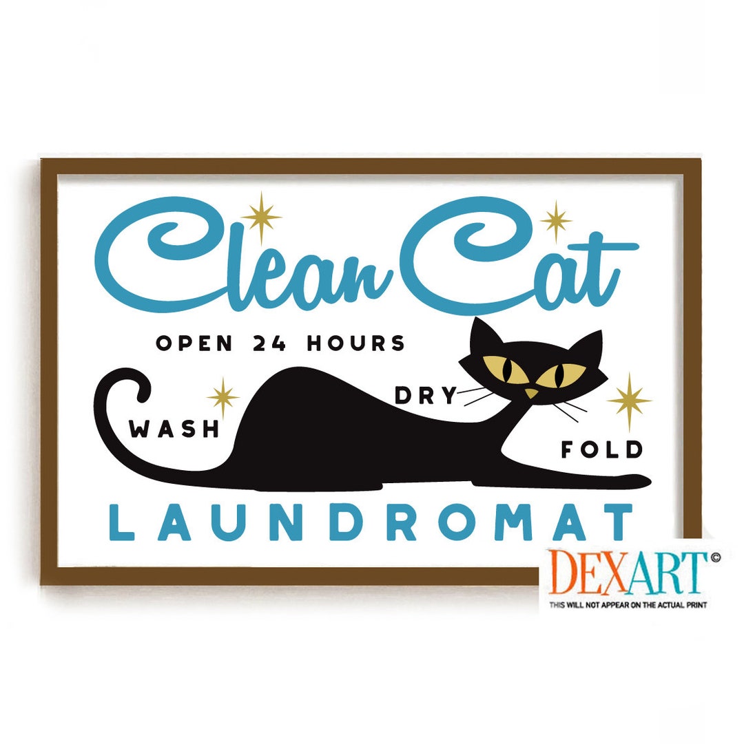 Laundry Room Decor Cat Wall Art Print, Mid Century Modern, Atomic Cat ...