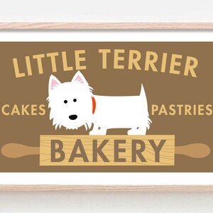 Westie Art Print, Bakery Sign, Kitchen Art Wall Decor, West Highland Terrier Art, Kitchen Utensils, Rolling Pin Wall Art Print Cairn Terrier
