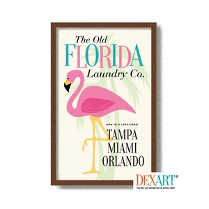 Florida Laundry Room Decor Wall Art Print, Pink Flamingo, Mid Century Modern, Washing Machine, Florida Style, Laundry Sign, Wall Decor