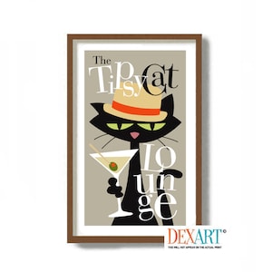 Nightclub Poster, Retro Cat Lover Gift, Mid Century Modern Art Print, Black Cat Wall Decor, Martini Art, Cocktail Poster, Bartender Gifts