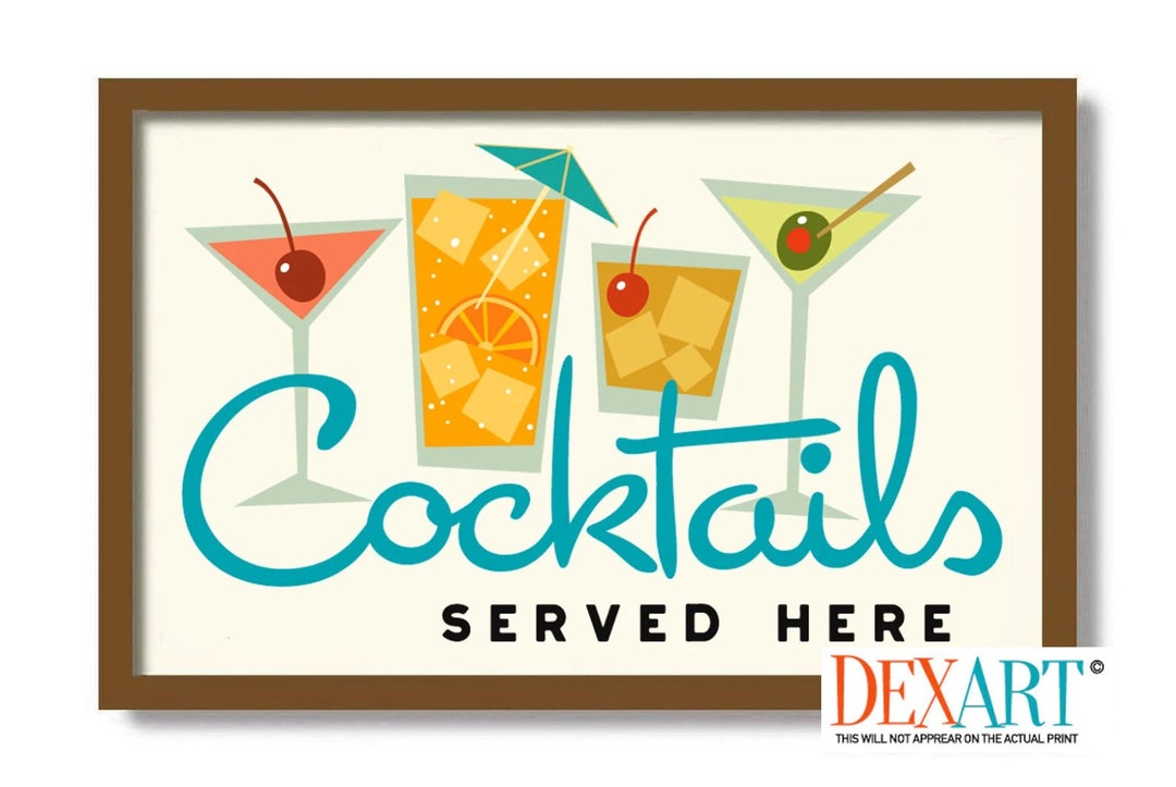 Cocktail Sign, Signature Cocktail Poster, Martini Art Print Mid Century