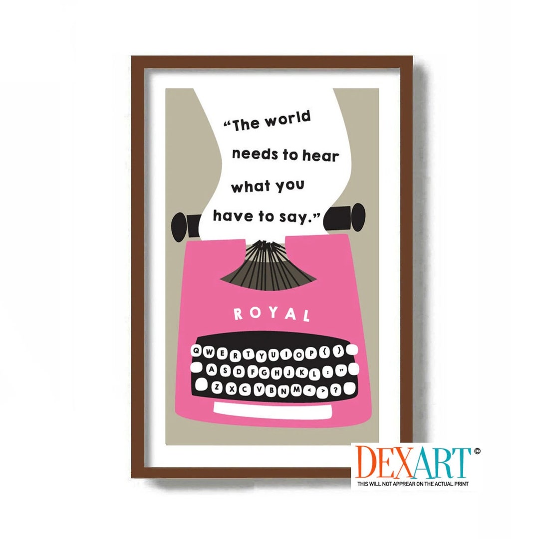 Mid Century Modern Wall Art, Pink Typewriter Art Print, Writer Gifts