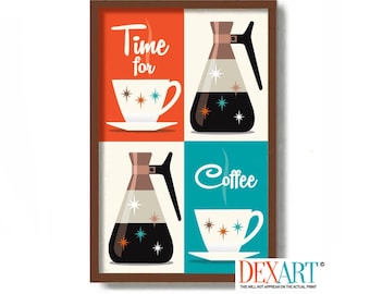 Coffee Art Print, Mid Century Modern Kitchen Art, Copper Carafe, Coffee Bar Sign, Retro Decor,  Scandinavian Design, Atomic Coffee Pot
