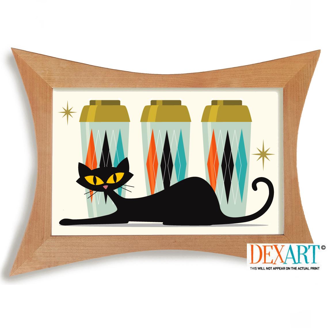 Atomic Cat Decor, Mid Century Modern Wall Art Print, Retro Cocktail Bar ...