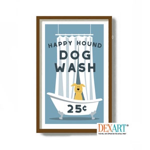 Labrador Retriever Bathroom Art Print, Mid Century Modern Art, Dog Wall Art, Yellow Lab, Dog Lover Gift Idea, Claw Foot Tub, Bath Time