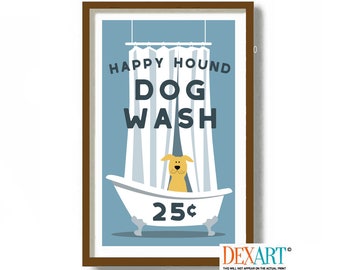 Labrador Retriever Bathroom Art Print, Mid Century Modern Art, Dog Wall Art, Yellow Lab, Dog Lover Gift Idea, Claw Foot Tub, Bath Time