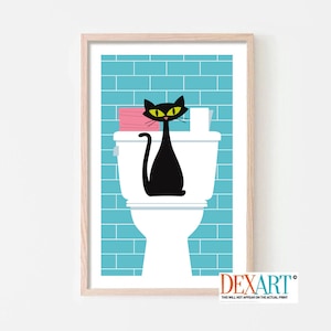 Bathroom Wall Decor, Black Cat Art Print, Laundry Room Decor, Mid Century Modern Wall Art, Laundry Sign, Cat Lover Gift, Atomic Cat