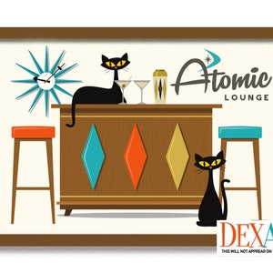 Atomic Cat Decor, Mid Century Modern Cocktail Bar Sign, Bartender Gift, Bar Cart Decor, Cat Lover Gift, Black Cat Art Print, Cocktail Shaker