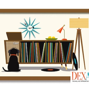 Mid Century Modern Black Lab Art Print: Dog Lover Gift