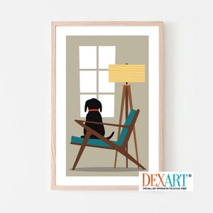 Black Lab Art Mid Century Modern Decor, Z Chair Dog Wall Art Print Design Black Dog Artwork Design Retro Poster, Labrador Art Print