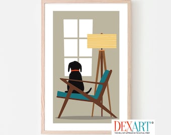 Black Lab Art Mid Century Modern Decor, Z Chair Dog Wall Art Print Design Black Dog Artwork Design Retro Poster, Labrador Art Print